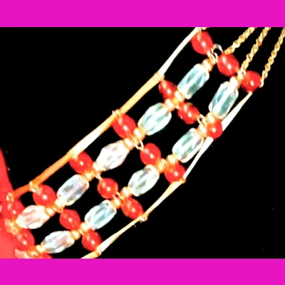 14"  Choker Gold Barred Red and Clear Glass.