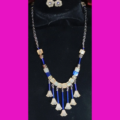 14.5" Blue Porcupine quills necklace and earrings