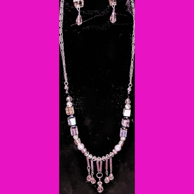 16"" Grey/SilverTeardrop Necklace