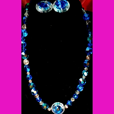 16" A FireBlown Cobalt Blue Crystal Necklace with matching earrings