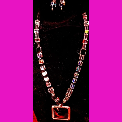 16" Square Pink/Black Necklace