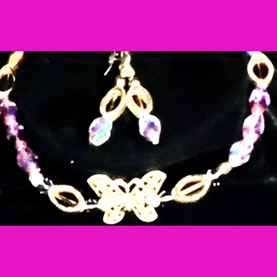 9.95"  FireBlown glass Silver. Butterfly