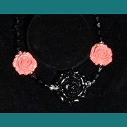 16.5 Black/Peach Ceramic Rose Choker with matching earrings