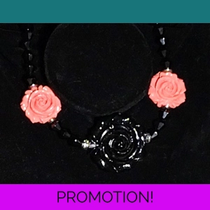 16.5 Black/Peach Ceramic Rose Choker with matching earrings