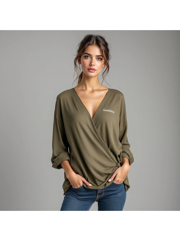 Khaki Wrap Tunic Top