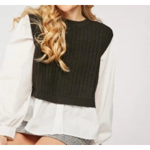 Black Knitted Vest With Shirt Top