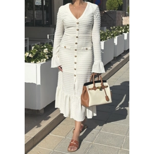 Cream Gold Button Dress (size 6-8)