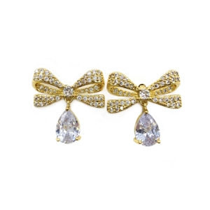 Gold Crystal Bow Earrings
