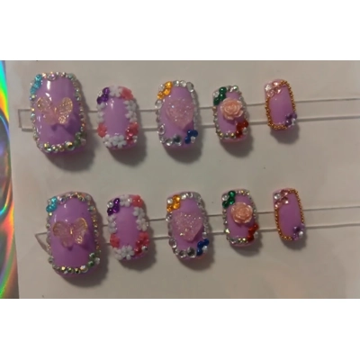 Press On Nails With Colorful Flowers