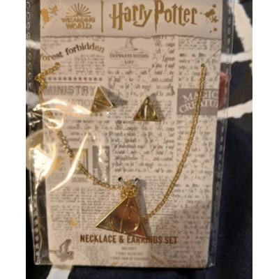 Harry Potter Necklace & Earrings Set – Deathly Hallows Gold Jewelry