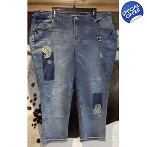 C-EST 1946 Paisley Embroidered Capri Jeans