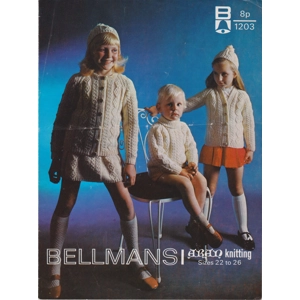 BELLMANS1203 - JUNIOR ARANS SWEATER, CARDIGAN, JACKET, SKIRT AND HAT - PDF KNITTING PATTERN