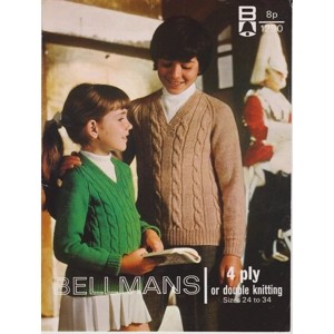 BELLMANS1290 - CHILD'S V-NECK CABLE SWEATER IN 4 PLY OR DK - PDF KNITTING PATTERN