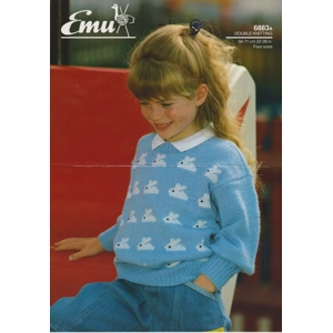 Emu6883A - GIRL'S SWEATER KNITTING PATTERN PDF WITH RABBIT MOTIF