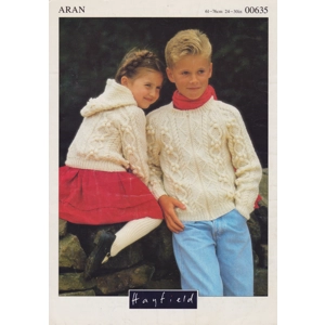 HAYFIELD00635 - GIRL OR BOY'S ARAN JACKET KNITTING PATTERN PDF