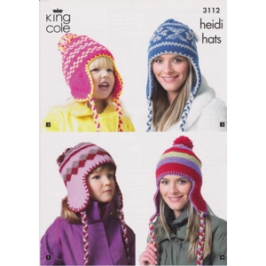 KINGCOLE3112 - WOMAN AND GIRL HEIDI HATS IN DK, CHUNKY AND ARAN - PDF KNITTING PATTERN