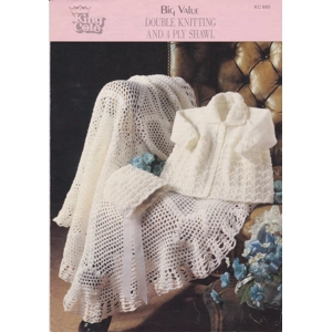 KINGCOLE665 - BABY COAT, BONNET AND SHAWL KNITTING PATTERN PDF