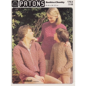 PATONS1753 - ADULT AND CHILD'S CHUNKY ZIP JACKET - PDF KNITTING PATTERN