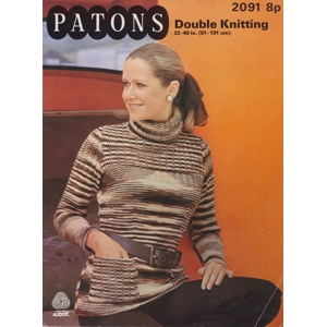 PATONS2091 - WOMAN'S HIGH NECK SWEATER WITH POCKETS - PDF KNITTING PATTERN