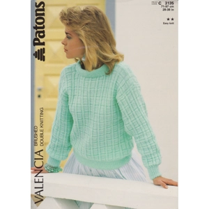 PATONS3135 - WOMAN'S GRID DESIGN SWEATER IN DK - PDF KNITTING PATTERN