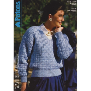 PATONS3160 - WOMAN'S V-NECK BASKETWEAVE SWEATER IN DK - PDF KNITTING PATTERN
