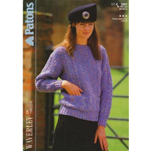 PATONS3281 - WOMAN'S CABLE DK SWEATER WITH POCKETS - PDF KNITTING PATTERN