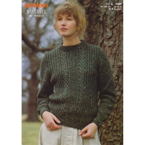 PATONS3565 - WOMAN'S CABLE DESIGN ROUND NECK SWEATER - PDF KNITTING PATTERN