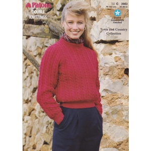 PATONS3983 - WOMAN'S CABLE ROUND NECK SWEATER IN DK - PDF KNITTING PATTERN