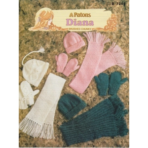 PATONS7240 - ADULT AND CHILD HAT, SCARF AND MITTS PDF KNITTING PATTERN