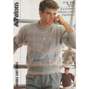 PATONS8124 - MAN'S BASKET WEAVE DESIGN SWEATER IN DK - PDF KNITTING PATTERN