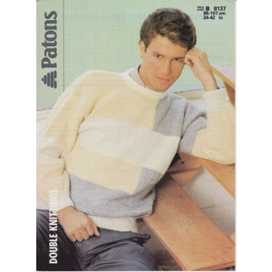 PATONS8137 - MAN'S COLOUR BLOCK DESIGN ROUND NECK SWEATER IN DK - PDF KNITTING PATTERN