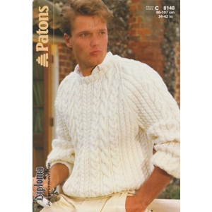 PATONS8148 - MAN'S ARAN CABLE SWEATER - PDF KNITTING PATTERN