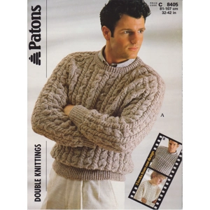 PATONS8405 - MAN'S AND TEEN'S SWEATER WITH CABLE DESIGN IN DK - PDF KNITTING PATTERN