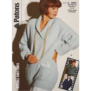 PATONS8457 - WOMAN'S AND TEEN'S LONGLING SWEATER WITH POCKETS IN DK - PDF KNITTING PATTERN