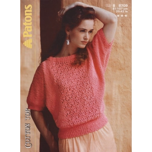 PATONS8709 - WOMAN'S SHORT SLEEVE DOLMAN SWEATER IN COTTON DK - PDF KNITTING PATTERN