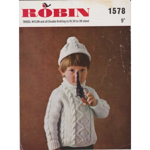 ROBIN1578 - CHILD'S CABLE SWEATER AND HAT IN DK - PDF KNITTING PATTERN