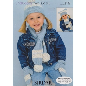 SIRDAR1650 - GIRL'S HAT, MITTENS AND SCARF KNITTING PATTERN PDF