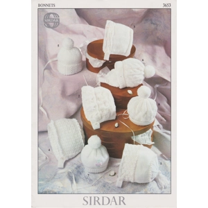SIRDAR3653 - BABY BONNETS IN 8 DESIGNS KNITTING PATTERN PDF