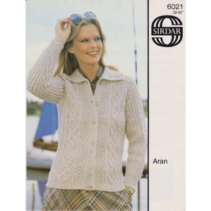SIRDAR6021 - WOMAN'S CABLE ARAN WEIGH JACKET WITH COLLAR - PDF KNITTING PATTERN