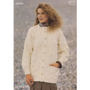 SIRDAR8775 - WOMAN'S CABLE PATTERN ARAN JACKET - PDF KNITTING PATTERN