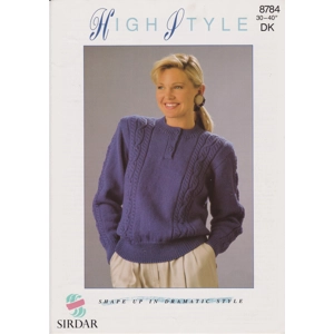 SIRDAR8784 - WOMAN'S BUTTON PLACKET SWEATER WITH CABLE PANELS IN DK - PDF KNITTING PATTERN