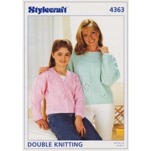 STYLECRAFT4363 - WOMAN AND GIRL'S PATCH PATTERN SWEATER AND CARDIGAN IN DK - PDF KNITTING PATTERN