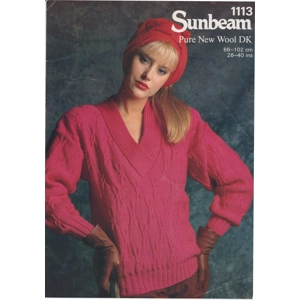 SUNBEAM1113 - WOMAN'S V NECK PATTERNED SWEATER IN DK - PDF KNITTING PATTERN
