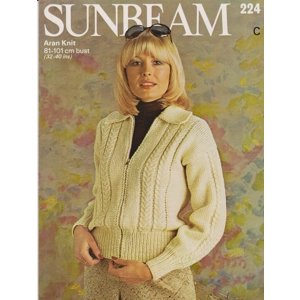 SUNBEAM224 - WOMAN'S ARAN ZIP UP JACKET - PDF KNITTING PATTERN
