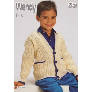 WENDY3178 - BOY'S DOUBLE KNIT CABLE PATTERN CARDIGAN - PDF KNITTING PATTERN