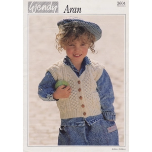 WENDY3604 - CHILD'S ARAN CABLE PATTERN WAISTCOAT - PDF KNITTING PATTERN