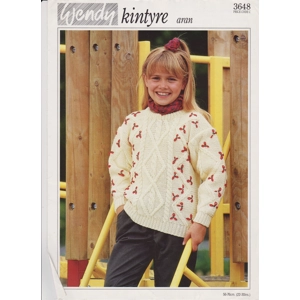 WENDY3648 - GIRL'S ARAN CABLE SWEATER - PDF KNITTING PATTERN