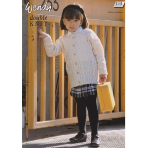WENDY4161 = GIRL'S DOUBLE KNIT CABLE CARDIGAN - PDF KNITTING PATTERNS