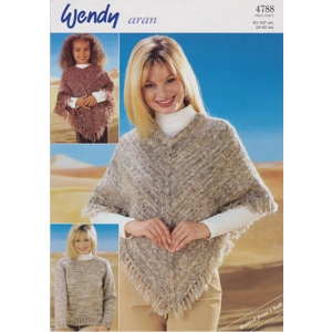 WENDY4788 -WOMAN AND GIRL'S PONCHO SWEATER IN ARAN - PDF KNITTING PATTERN