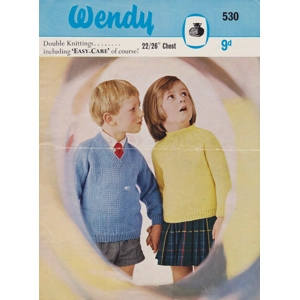 WENDY530 - CHILD'S V-NECK AND ROUND NECK SWEATER IN DK - PDF KNITTING PATTERN